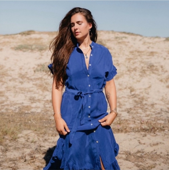 Anthropologie Corey Lynn Calter Ruffle Hem Midi Shirt Dress - Picture 3 of 11